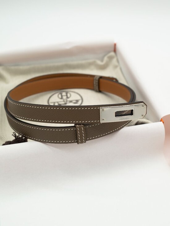 NEW Full Set Hermès Kelly 18 Belt Etoupe Epsom Leather Palladium Hardware W 2024 main image 6